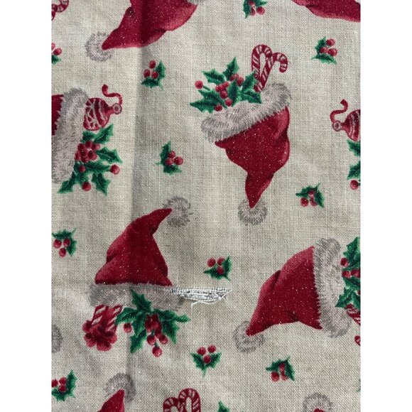 Vintage Handmade Christmas Scrub Top 2X – Santa Hat Holly Print Gold Sparkle – F - Picture 5 of 5